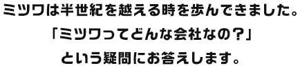 ミツワは半世紀を越える時を歩んできました。「ミツワってどんな会社なの？」という疑問にお答えします。